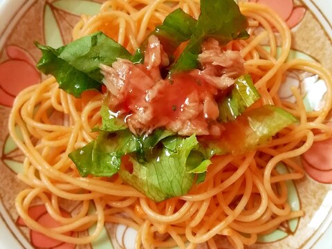 レタスとツナの冷製トマトソースパスタ